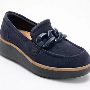 Clark’s Suede Chain-Trim Loafers in Dark Navy